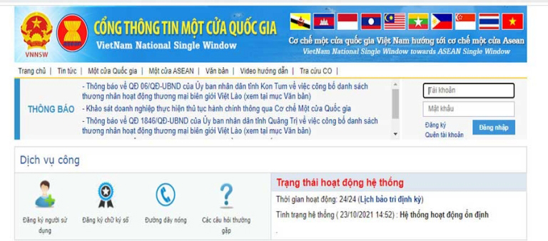 Đăng nhập vào Cổng thông tin một cửa quốc gia để nộp hồ sơ online